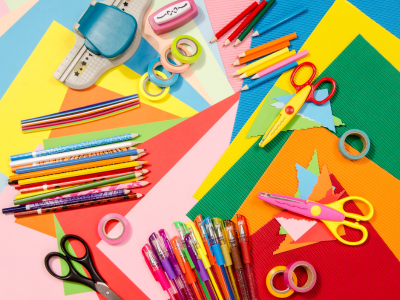 Craft-tools-and-colorful-paper-for-art-projects
